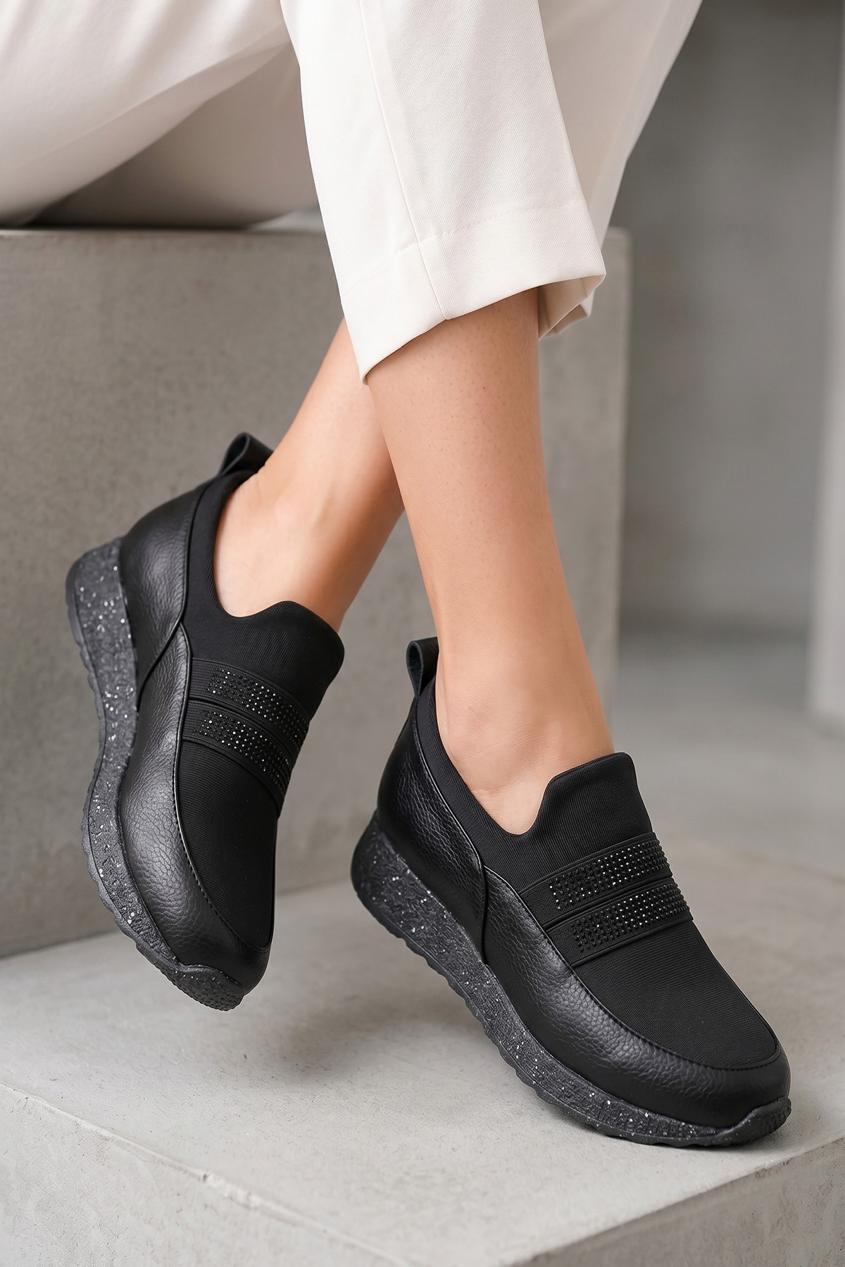 Bluefeet Wst Siyah Taşlı Kadın Sneaker Spor Ayakkabı
