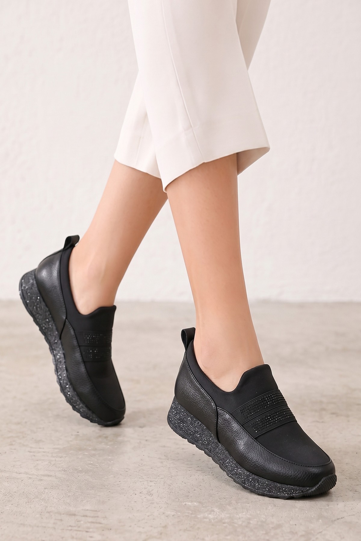Bluefeet Wst Siyah Taşlı Kadın Sneaker Spor Ayakkabı