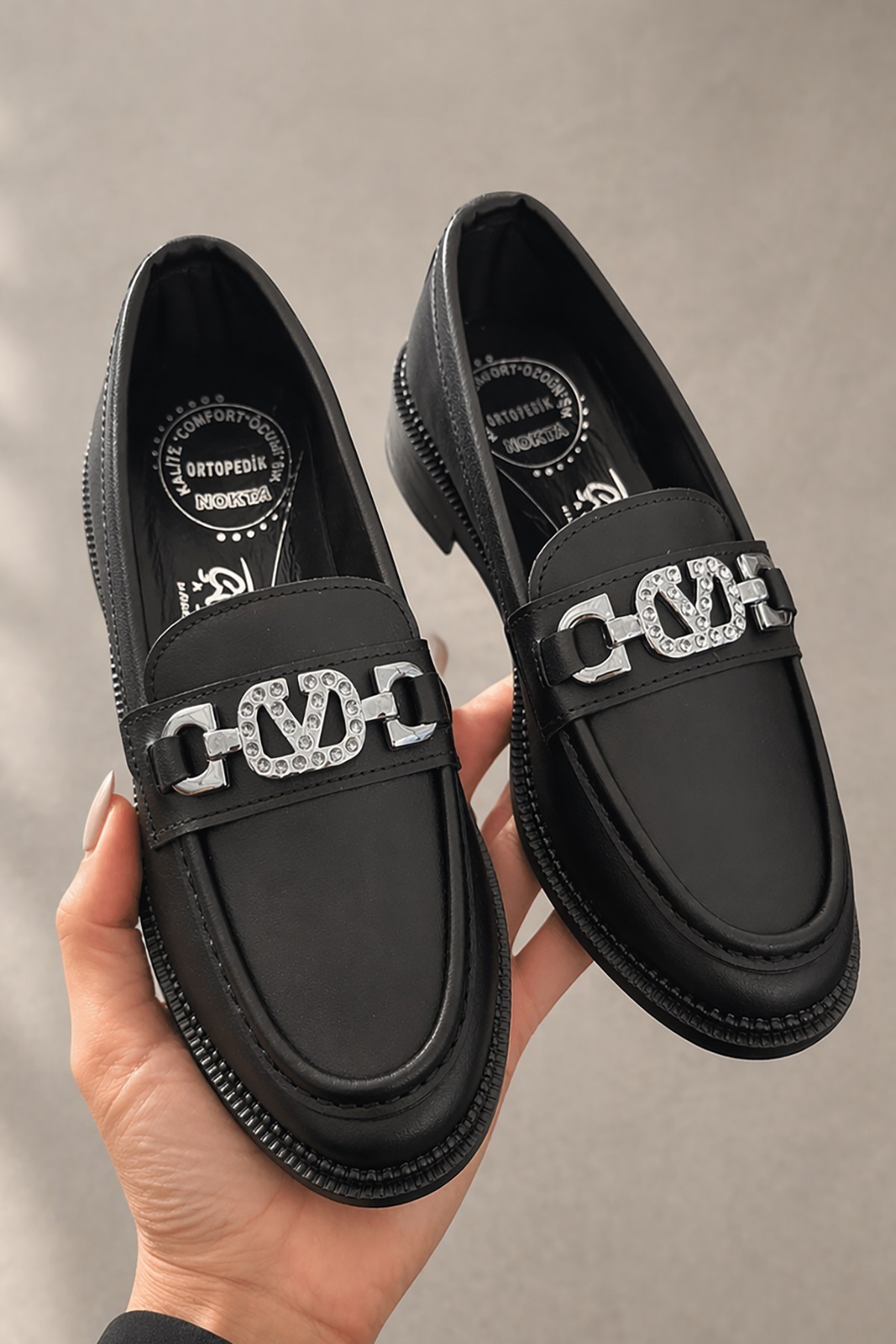 Bluefeet Çnr H45 Kadın Siyah Cilt Tokalı Günlük Ayakkabı