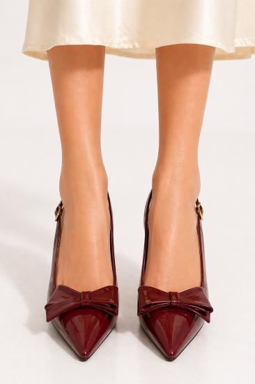 Bluefeet Bordo Fiyonklu Rugan 8 Cm Kadın Topuklu Ayakkabı