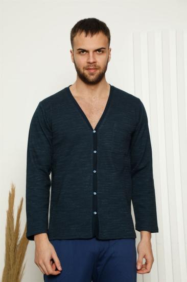 Hkursat Erkek %100 Pamuk Önden Düğmeli Cepli Uzun Kollu Pijama Takımı 6768