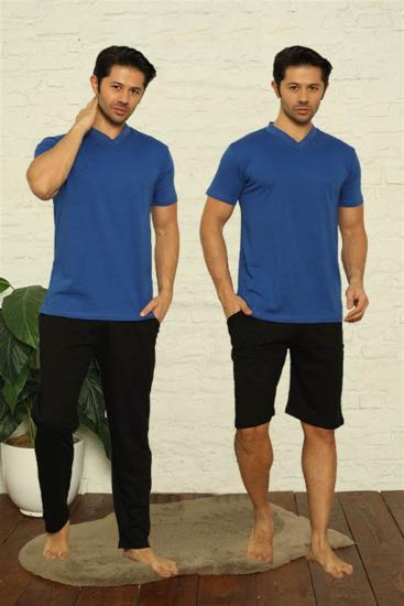 Hkursat Erkek Sax V Yaka 3’lü Pijama Takım 6822