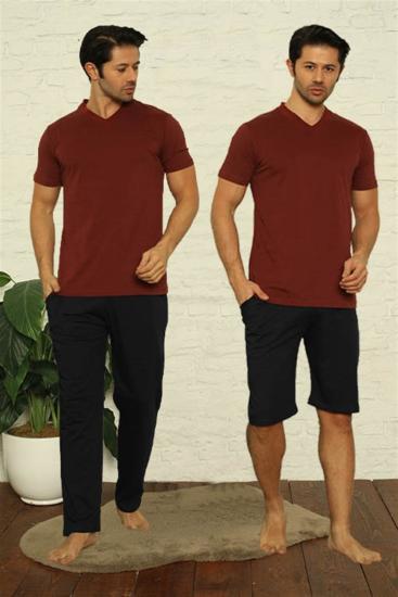 Hkursat Erkek Bordo V Yaka 3’lü Pijama Takım 6822