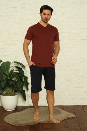 Hkursat Erkek Bordo V Yaka 3’lü Pijama Takım 6822