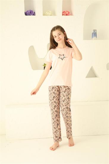 Hkursat Kız Çocuk Pamuk Kısa Kollu Pijama Takımı 20364