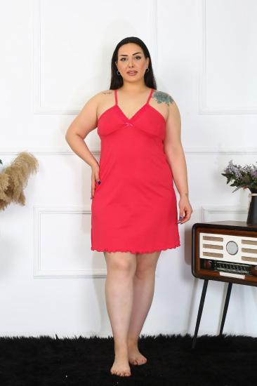 Hkursat Kadın Pamuklu Fuşya İp Askılı  Büyük Beden Gecelik 1021