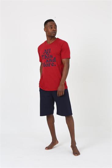 Hkursat Erkek Kısa Kol Bordo Penye Şortlu Pijama Takımı 20372