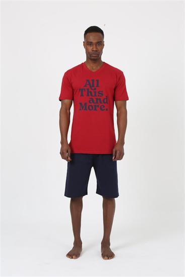 Hkursat Erkek Kısa Kol Bordo Penye Şortlu Pijama Takımı 20372