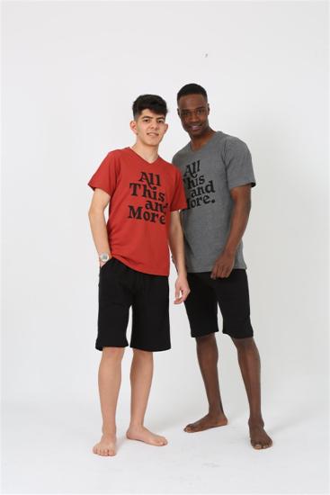 Hkursat Erkek Genç Garson Boy Kısa Kol Bordo Penye Şortlu Pijama Takımı 20377