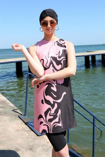 Hkursat Sıfır Kol Desenli Yarım Tesettür Mayo 33008