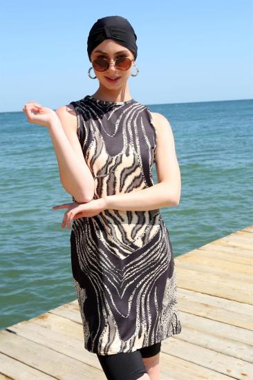 Hkursat Sıfır Kol Leopar Yarım Tesettür Mayo 33010