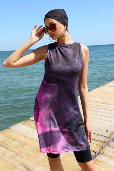 Hkursat Sıfır Kol Desenli Yarım Tesettür Mayo 33011