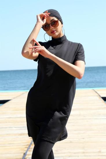 Hkursat Kısa Kol Siyah Yarım Tesettür Mayo 33015