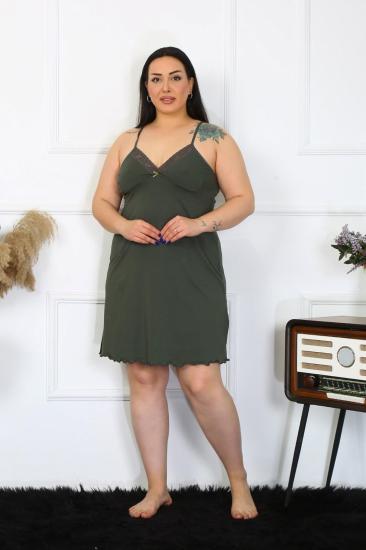 Hkursat Kadın Haki Pamuklu İp Askılı Büyük Beden Gecelik 985