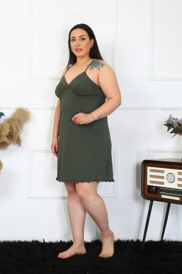 Hkursat Kadın Haki Pamuklu İp Askılı Büyük Beden Gecelik 985