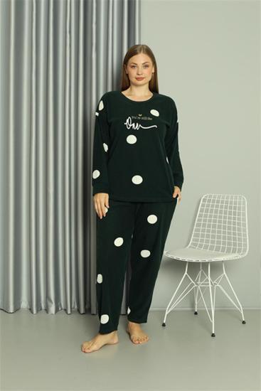 Hkursat Welsoft Polar Kadın Büyük Beden Petrol Rengi Pijama Takımı 808045
