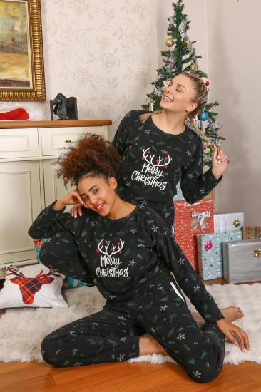Hkursat Merry Christmas Welsoft Polar Kadın Pijama Takımı 8514