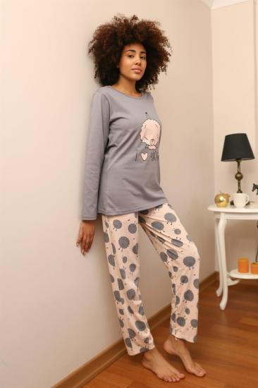 Hkursat Kadın Penye Uzun Kol Pijama Takım 4186