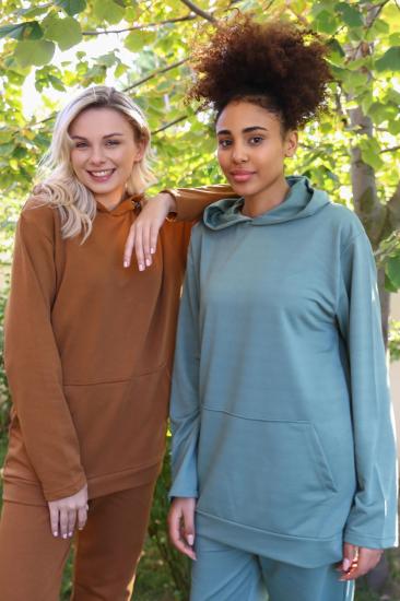 Hkursat Kadın Pamuk Kapşonlu Cepli 3 İplik Petrol Eşofman Takım 9037