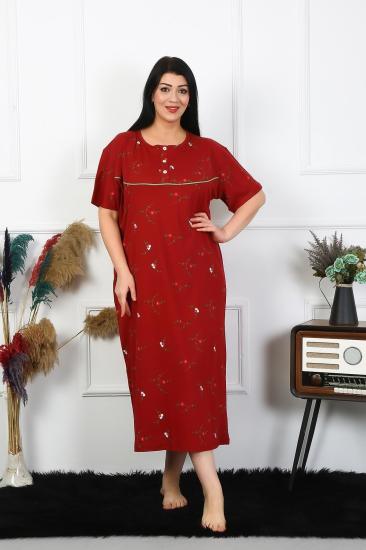 Hkursat Kadın Büyük Beden Kısa Kol Bordo Anne Gecelik 1370