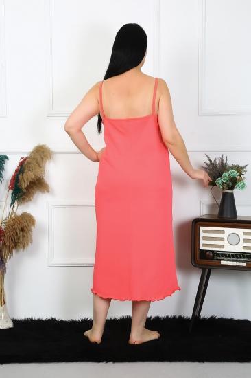 Hkursat Kadın Büyük Beden İp Askılı Pamuklu Somon Uzun Gecelik 12100