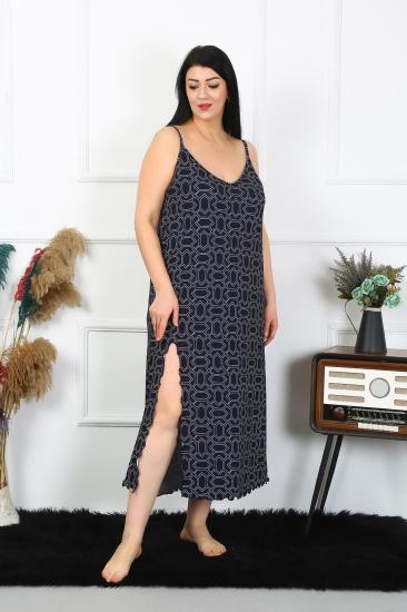 Hkursat Kadın Büyük Beden İp Askılı Pamuklu Uzun Gecelik 12101