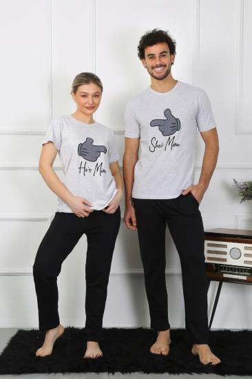Hkursat Kadın Pamuk Penye Sevgili Kombini Pijama Takımı Gri 50126 Tek Takım Fiyatıdır