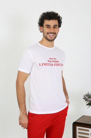 Hkursat Erkek Kısa Kol Penye Beyaz Pijama Takımı 6846