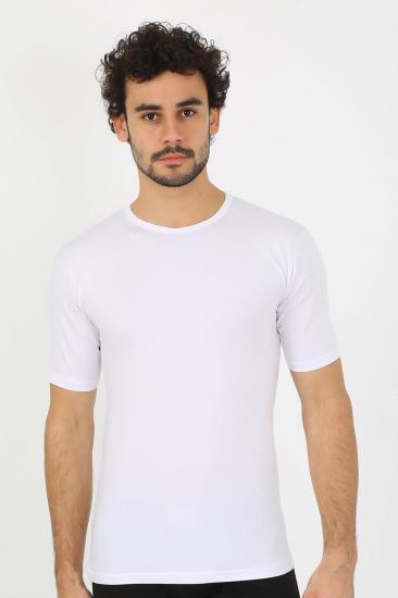 Hkursat Erkek Sıfır Yaka Likralı Beyaz T-Shirt 65710