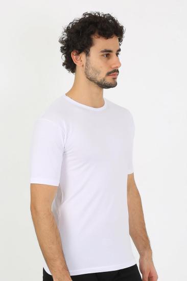 Hkursat Erkek Sıfır Yaka Likralı Beyaz T-Shirt 65710