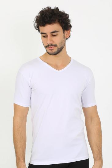 Hkursat Erkek Likralı V Yaka Beyaz T-Shirt 65700