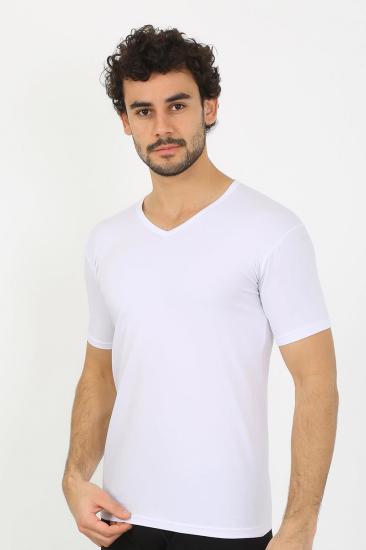 Hkursat Erkek Likralı V Yaka Beyaz T-Shirt 65700