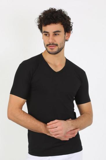 Hkursat Erkek Likralı V Yaka Siyah T-Shirt 65700