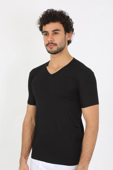 Hkursat Erkek Likralı V Yaka Siyah T-Shirt 65700