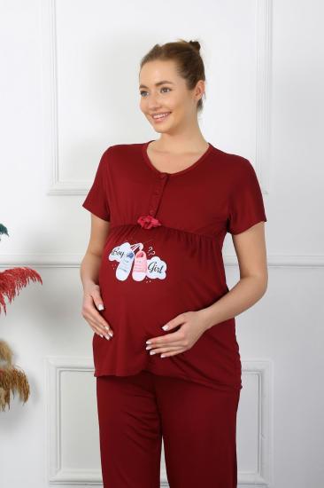 Hkursat Kadın Kısa Kol Hamile Lohusa Pijama Takımı Bordo 45210