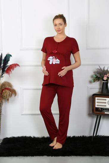 Hkursat Kadın Kısa Kol Hamile Lohusa Pijama Takımı Bordo 45210