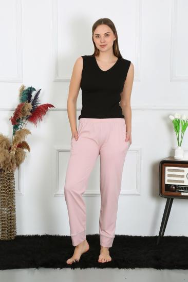 Hkursat Kadın Pamuk Penye Cepli Tek Alt Pijama Pudra 27512