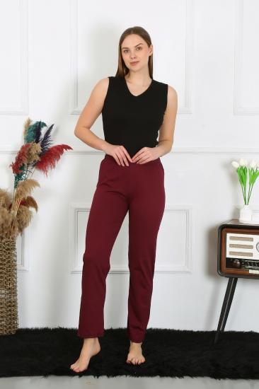 Hkursat Kadın Pamuk Penye Tek Alt Pijama Bordo 27513