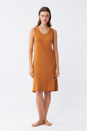 Hkursat Kadın Kalın Askılı Penye Gecelik Hardal 14001