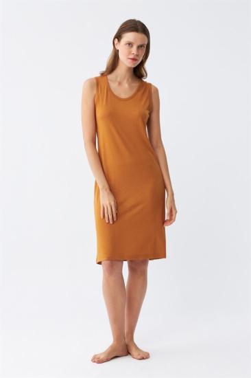 Hkursat Kadın Kalın Askılı Penye Gecelik Hardal 14001