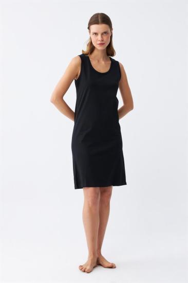 Hkursat Kadın Kalın Askılı Penye Gecelik Siyah 14001