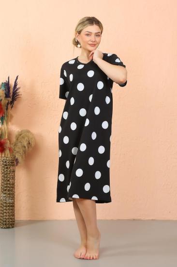 Hkursat Kadın Kısa Kol Diz Altı Over Size Ev Elbisesi - Geceliği 93411