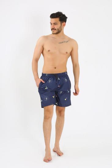 Hkursat Erkek Desenli Fermuar Cepli Deniz Şortu Lacivert 27526