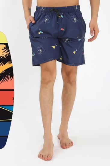 Hkursat Erkek Desenli Fermuar Cepli Deniz Şortu Lacivert 27526