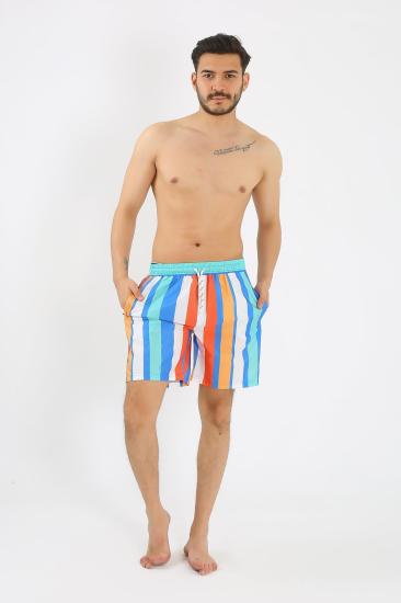 Hkursat Erkek Desenli Fermuar Cepli Deniz Şortu Mavi 27526