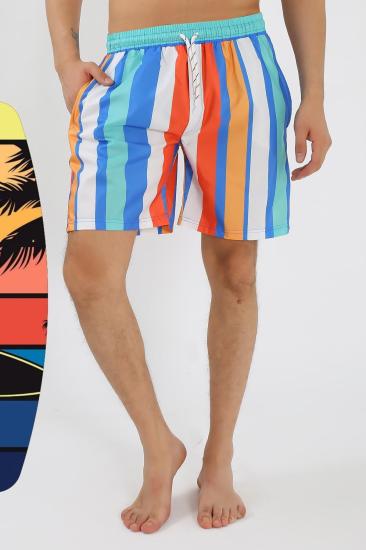 Hkursat Erkek Desenli Fermuar Cepli Deniz Şortu Mavi 27526