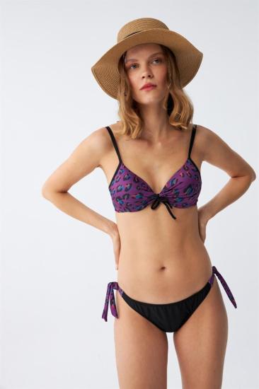 Hkursat Kadın Yandan Bağlamalı Yarım Destekli Fiyonklu Alt Üst Bikini Takım Mor 35014