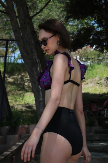 Hkursat Kadın Fırfırlı Yüksek Bel Bikini Takım Menekşe 35001