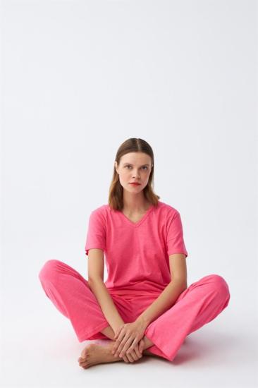 Hkursat Kadın Kısa Kol Pamuk Penye Pijama Takım Fuşya 4213