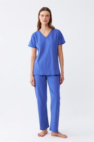 Hkursat Kadın Kısa Kol Pamuk Penye Pijama Takım Saks 4213